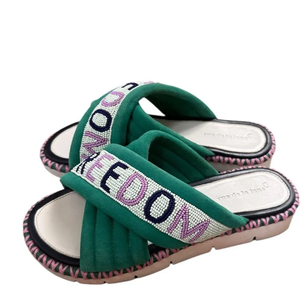 RUE DE LA LUNE beaded freedom sandals in green 7
